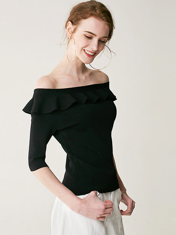 Black Off The Shoulder Bodycon Knit Sweaters