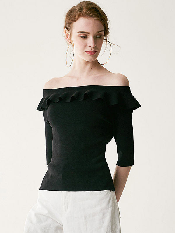 Black Off The Shoulder Bodycon Knit Sweaters