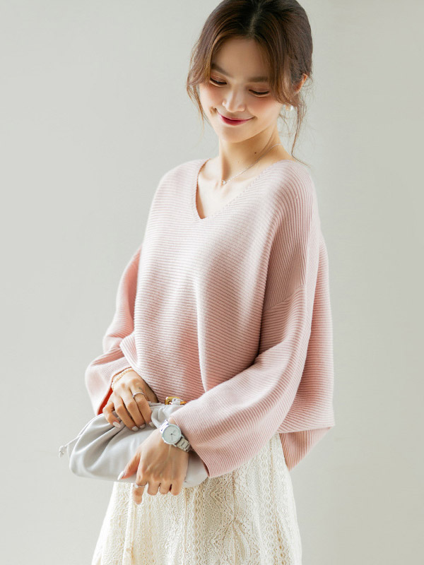 Pink Oversize V-neck Lazy Style Knit Sweaters