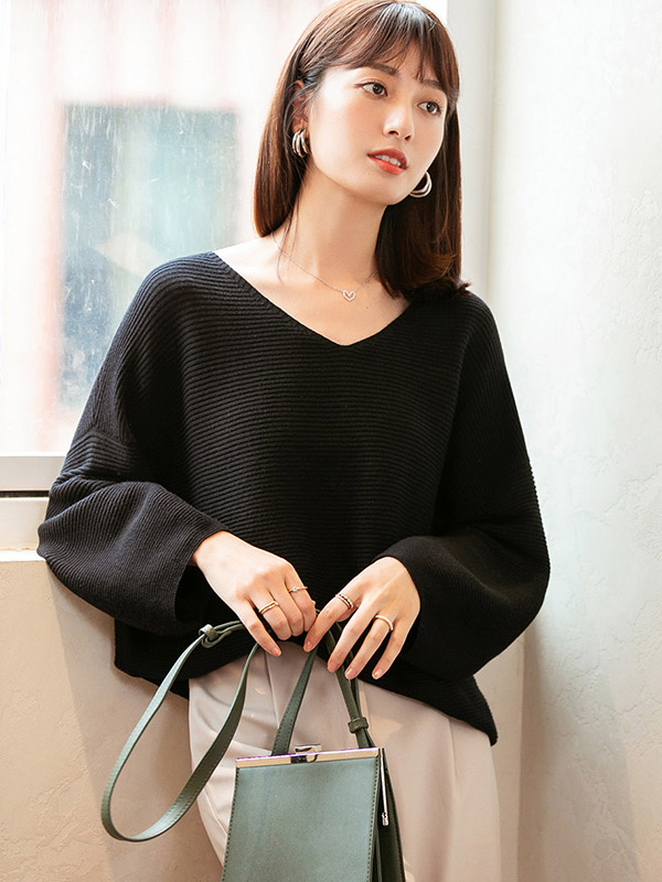 Black Oversize V-neck Lazy Style Knit Sweaters