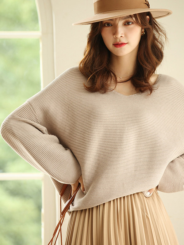 Camel Oversize V-neck Lazy Style Knit Sweaters