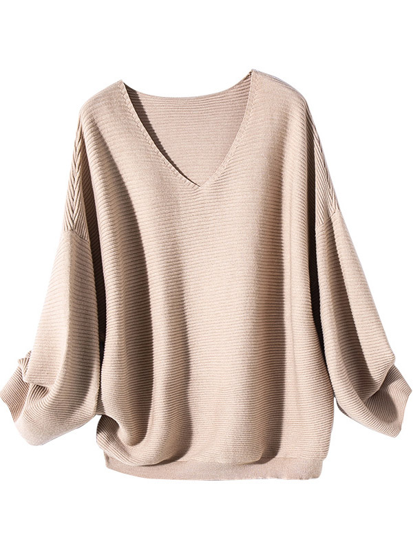 Camel Oversize V-neck Lazy Style Knit Sweaters