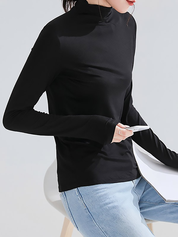 Black CHIC Stand Collar Long Sleeves Knit Sweaters