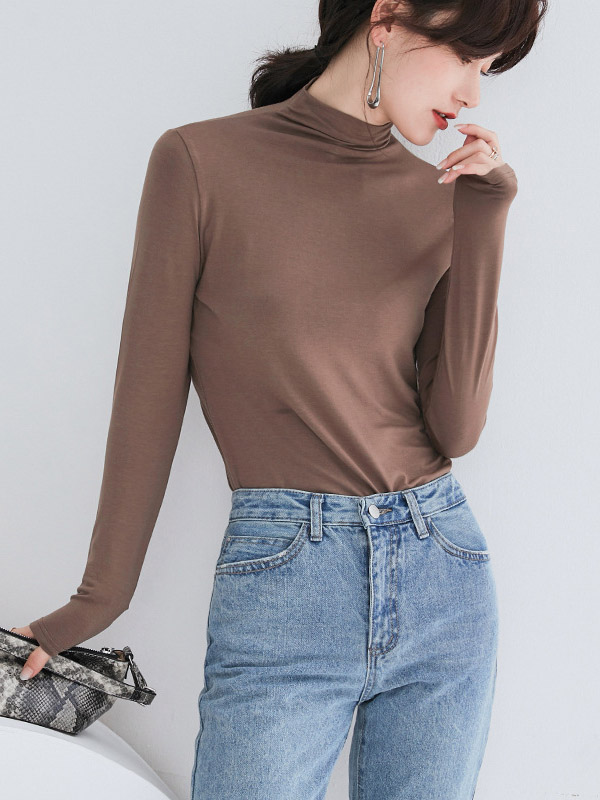 Khaki CHIC Stand Collar Long Sleeves Knit Sweaters