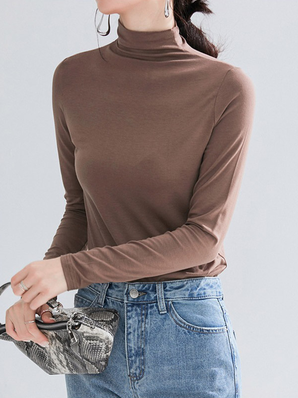 Khaki CHIC Stand Collar Long Sleeves Knit Sweaters