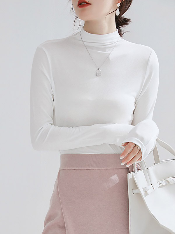 White CHIC Stand Collar Long Sleeves Knit Sweaters