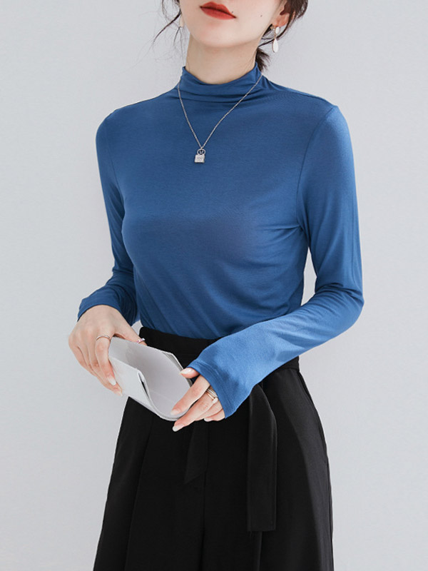 Blue CHIC Stand Collar Long Sleeves Knit Sweaters