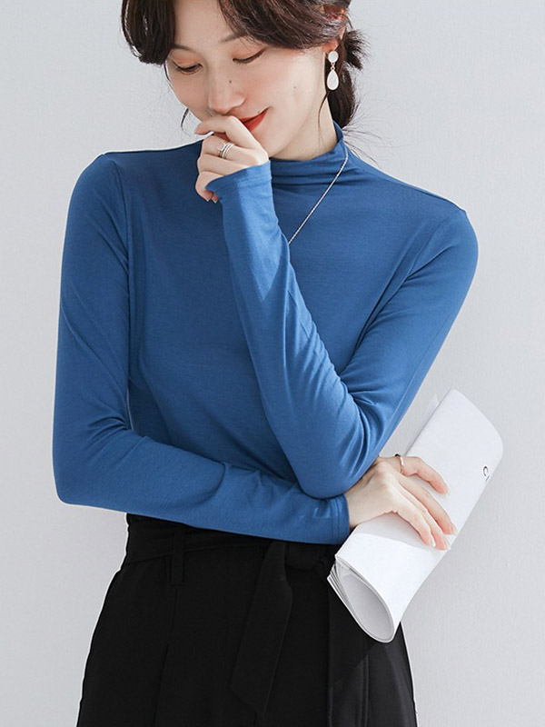 Blue CHIC Stand Collar Long Sleeves Knit Sweaters