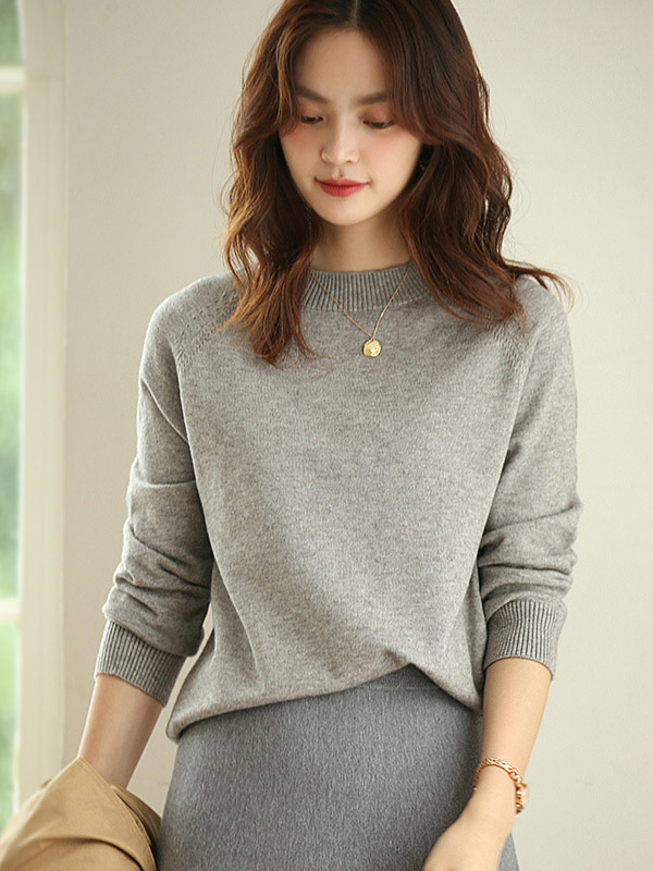 Grey Korean Style Round Neck Knit Sweaters