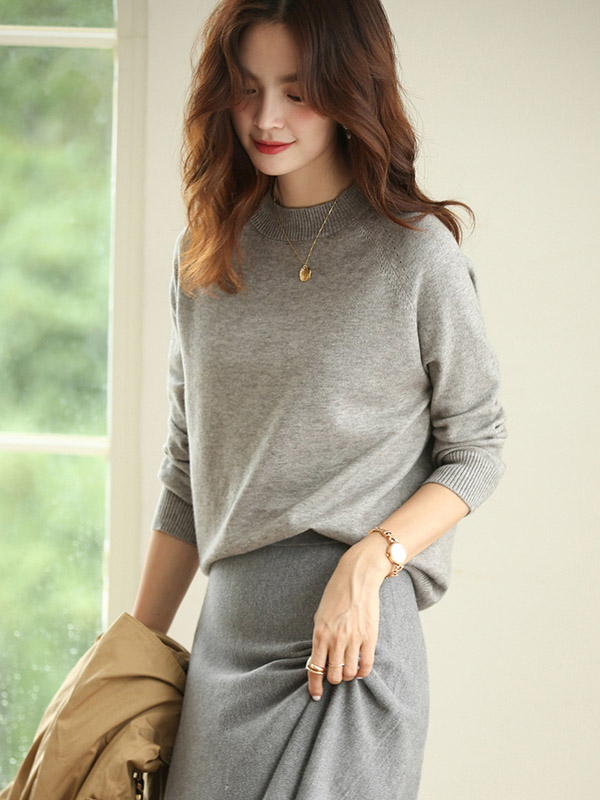 Grey Korean Style Round Neck Knit Sweaters