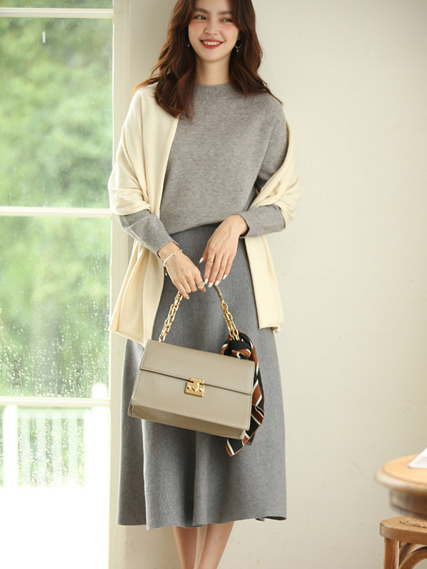 Grey Korean Style Round Neck Knit Sweaters