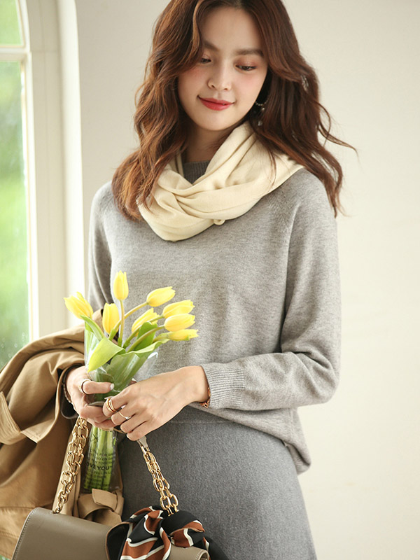 Grey Korean Style Round Neck Knit Sweaters