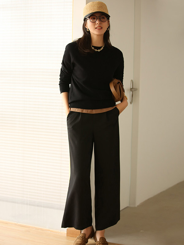 Black Korean Style Round Neck Knit Sweaters