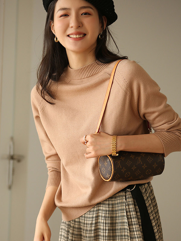 Camel Korean Style Round Neck Knit Sweaters