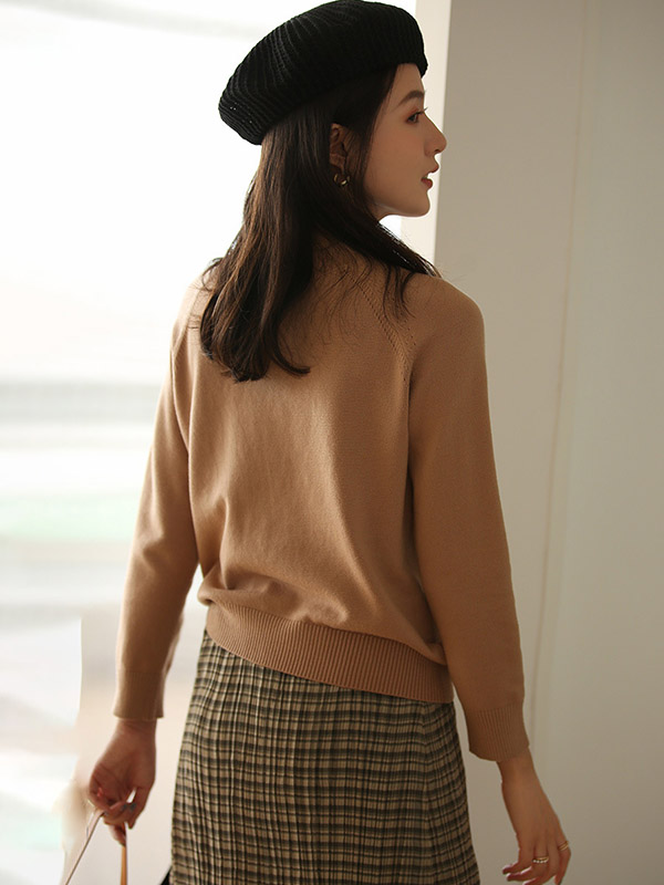 Camel Korean Style Round Neck Knit Sweaters