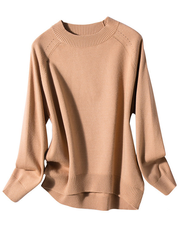 Camel Korean Style Round Neck Knit Sweaters