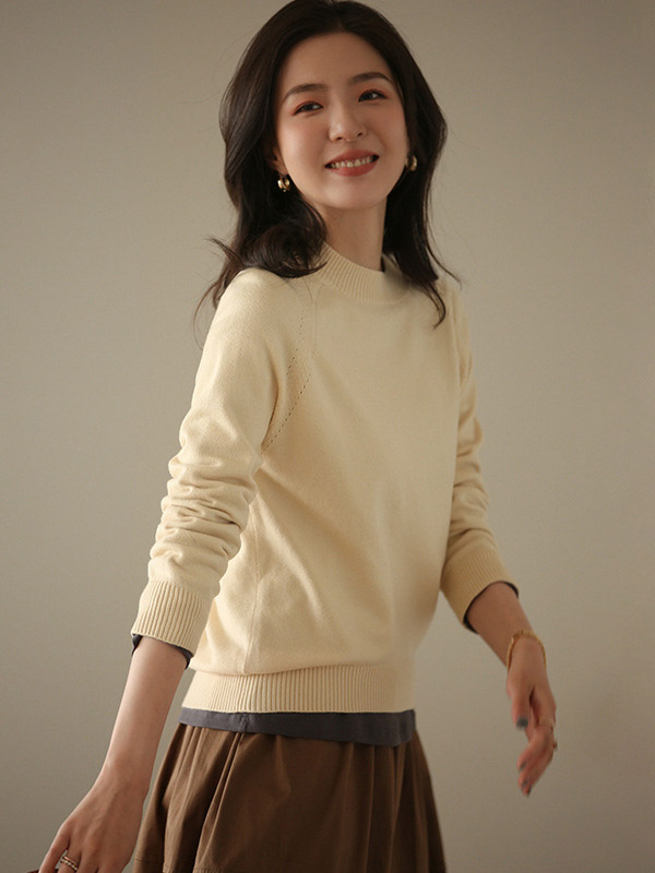 Apricot Korean Style Round Neck Knit Sweaters