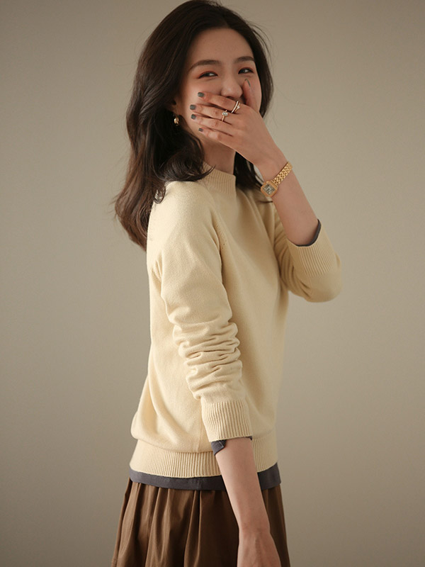 Apricot Korean Style Round Neck Knit Sweaters