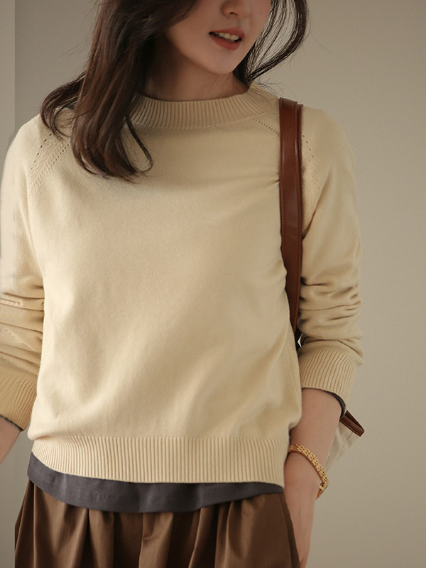 Apricot Korean Style Round Neck Knit Sweaters