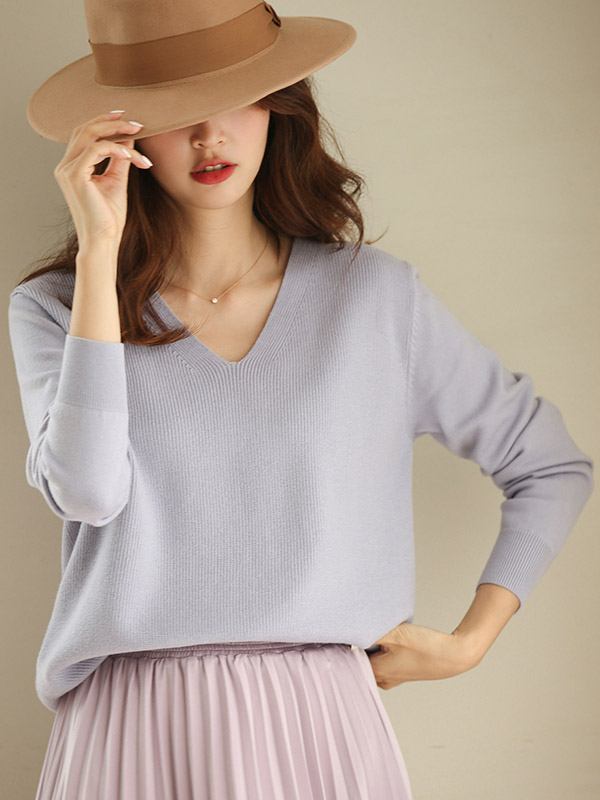 Purple Temperament V-neck Bottoming Knitted Sweaters