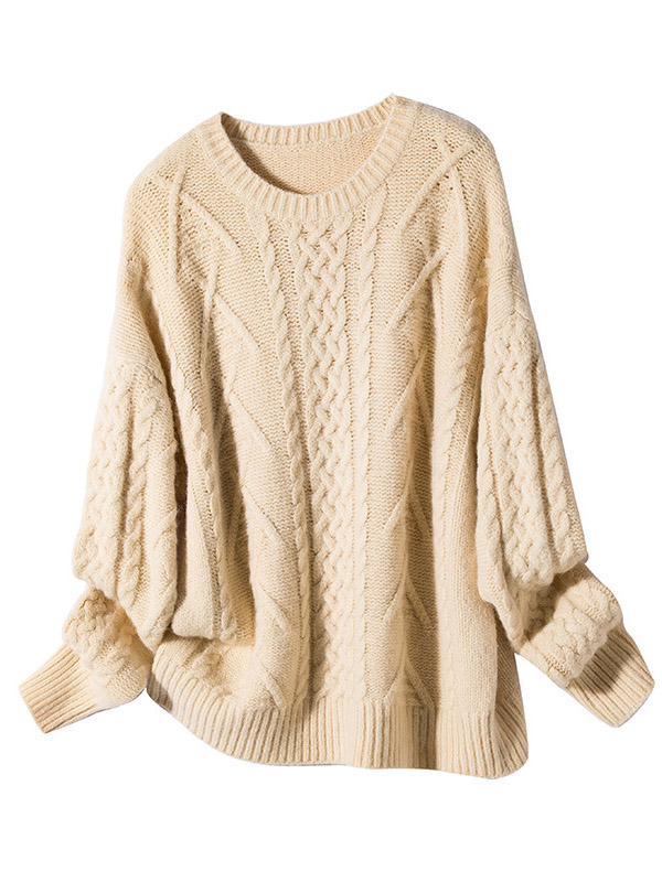 Apricot Retro Twist Crew Neck Knit Sweaters