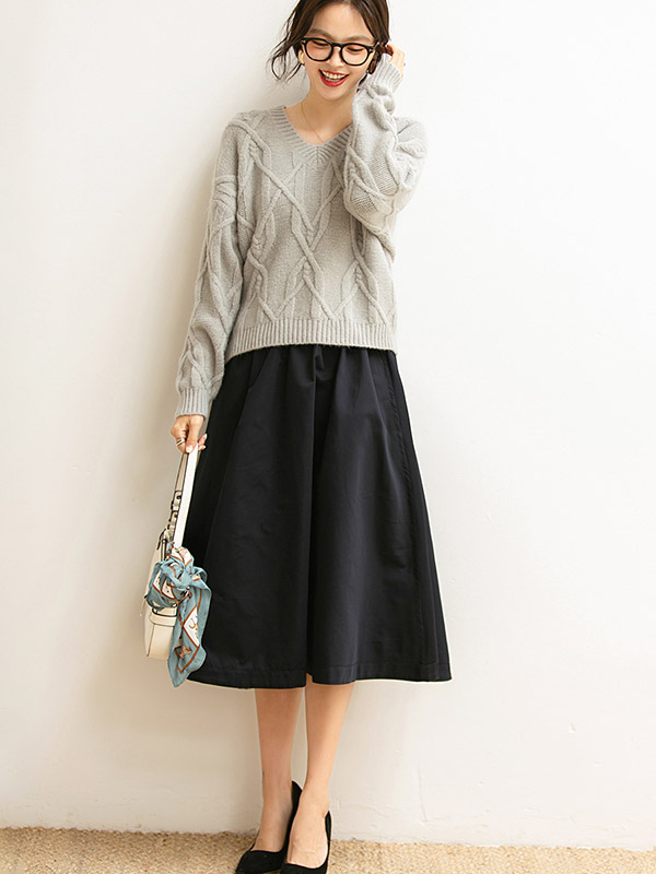 Grey Twisted V-neck Loose Warm Knit Sweaters