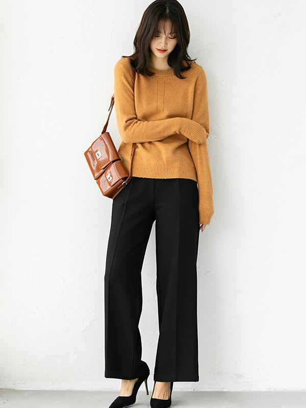 Orange Round Neck Loose Solid Color Knit Sweaters