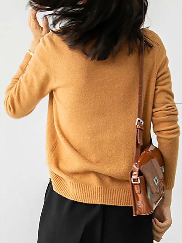 Orange Round Neck Loose Solid Color Knit Sweaters