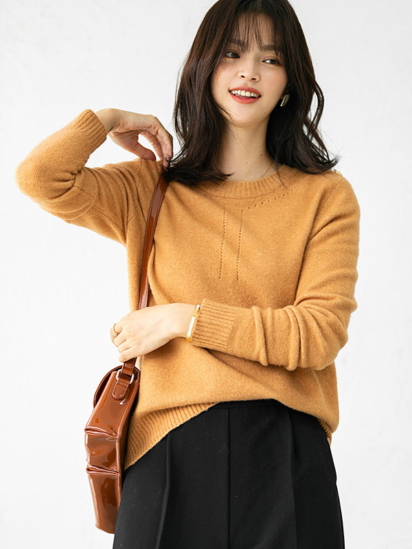 Orange Round Neck Loose Solid Color Knit Sweaters