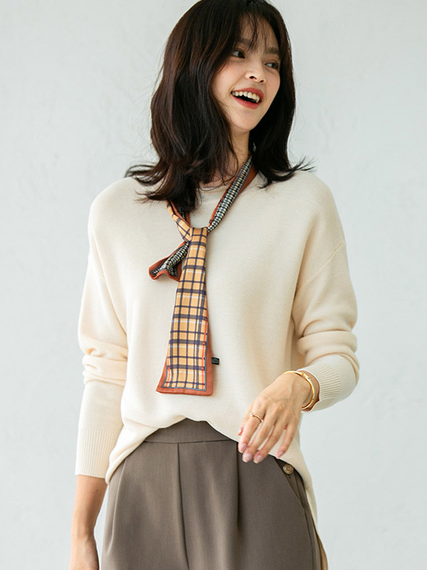 Apricot Round Neck Long Sleeves Split Sweaters