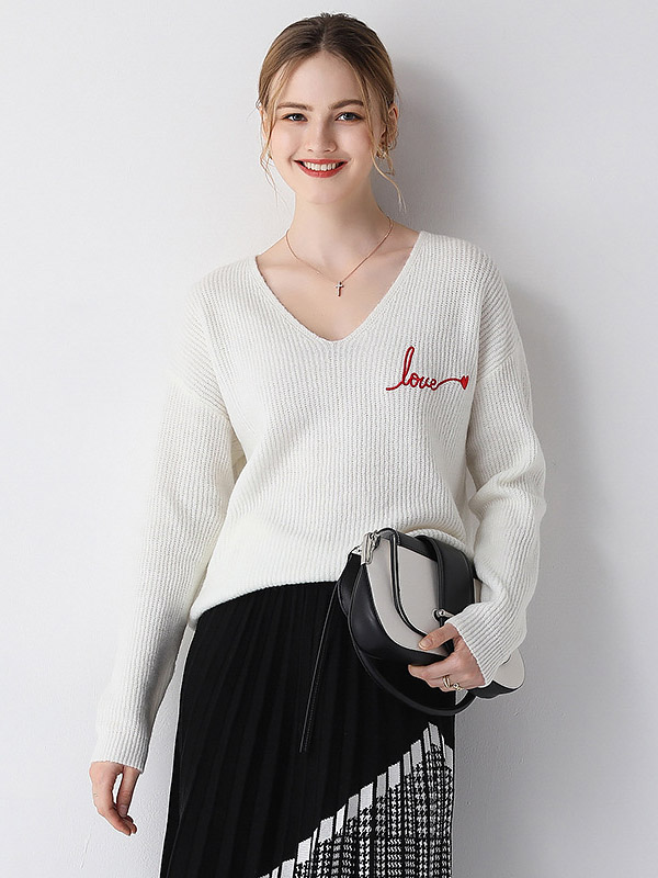 White Casual Loose Knit Sweater