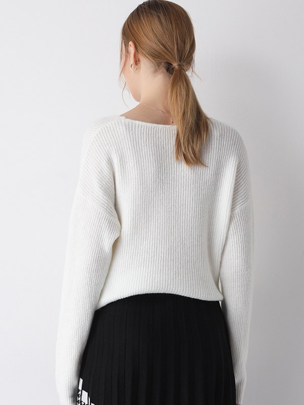 White Casual Loose Knit Sweater