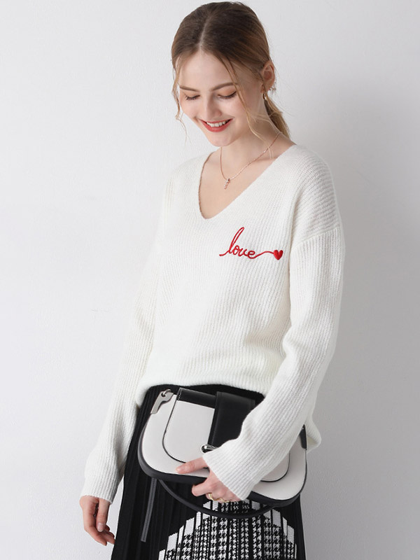 White Casual Loose Knit Sweater