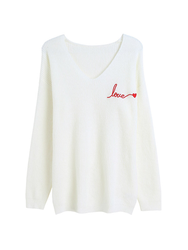 White Casual Loose Knit Sweater