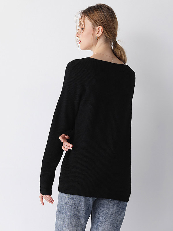 Black Casual Loose Knit Sweater