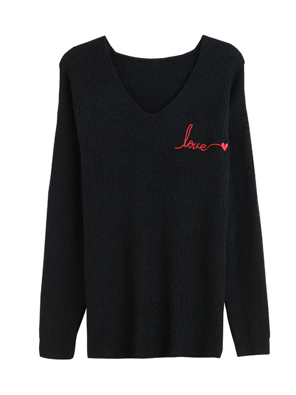 Black Casual Loose Knit Sweater