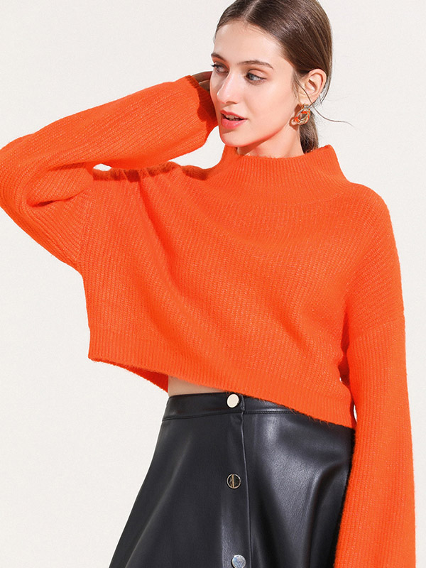 Orange Loose High Waist Knitted Sweater