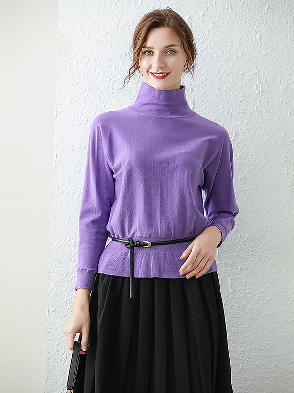 Purple High Neck Slim-fit Sweater