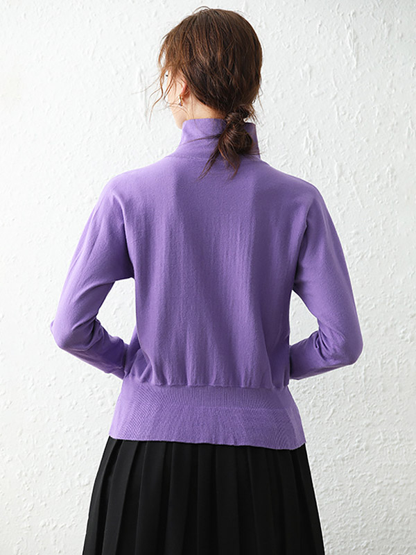 Purple High Neck Slim-fit Sweater