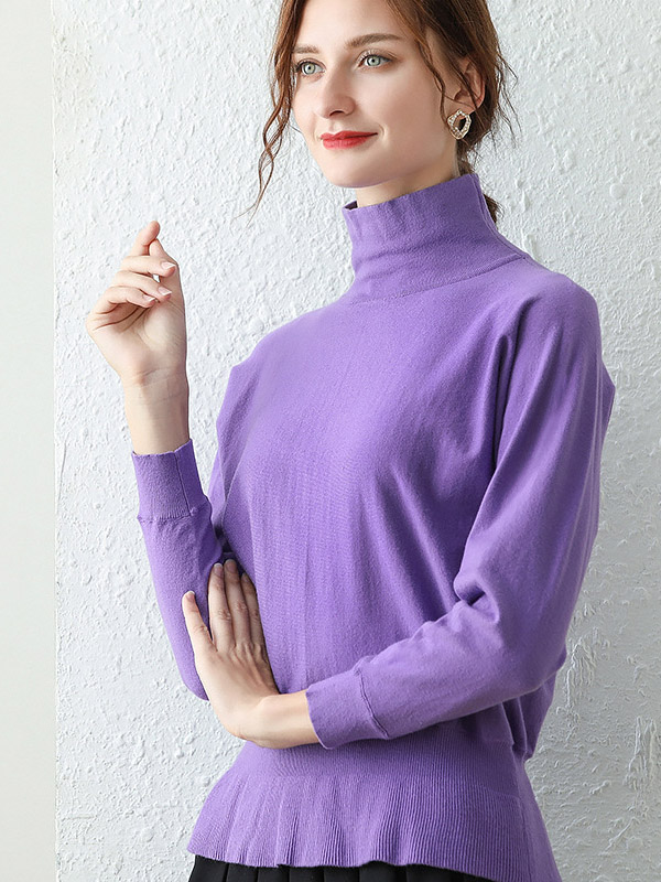 Purple High Neck Slim-fit Sweater