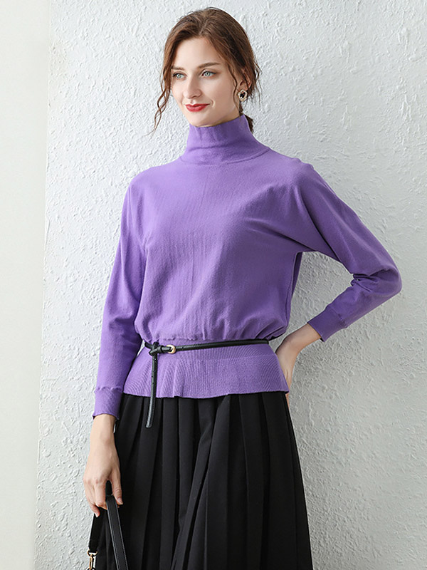 Purple High Neck Slim-fit Sweater