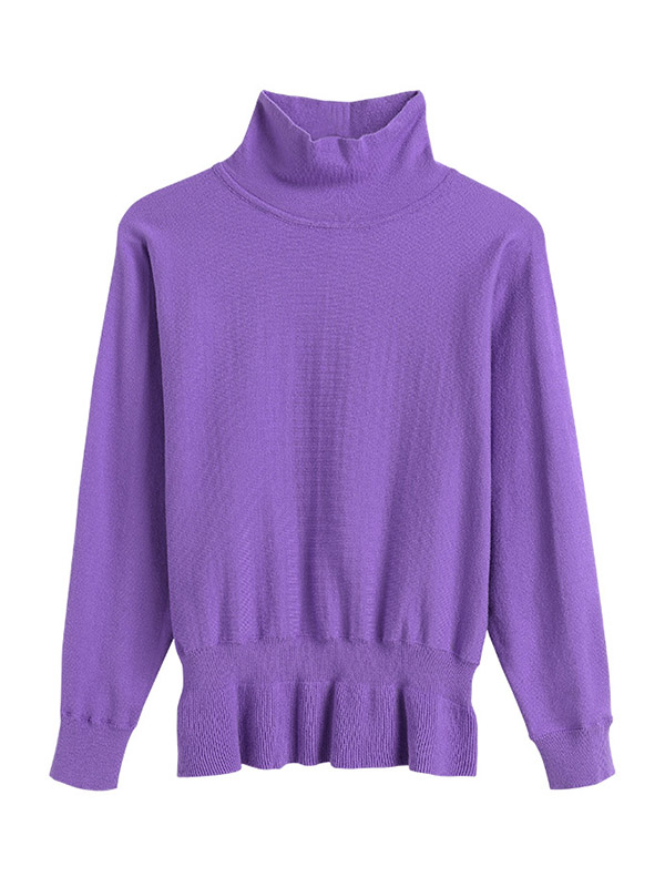 Purple High Neck Slim-fit Sweater