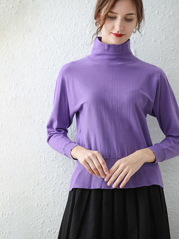 Purple High Neck Slim-fit Sweater