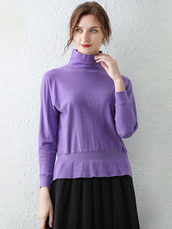 Purple High Neck Slim-fit Sweater