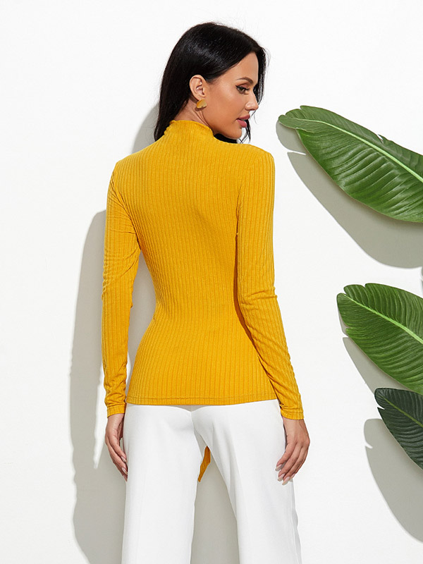 Yellow High Neck Long Sleeve Slim Sweater