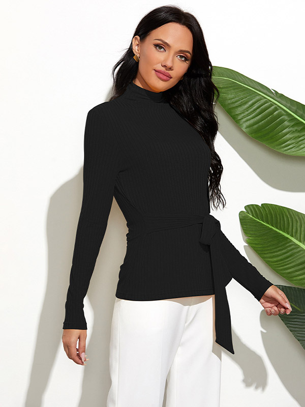 Black High Neck Long Sleeve Slim Sweater