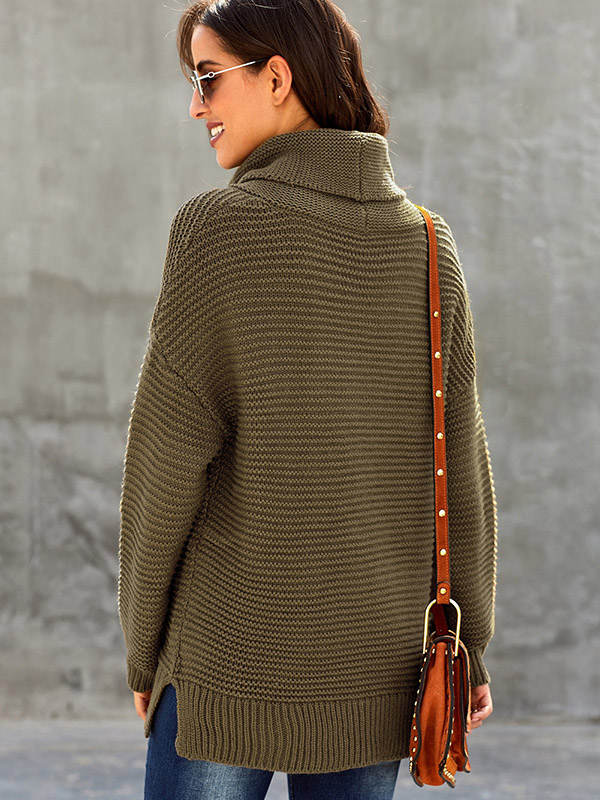 Green Long Sleeve Casual Ribbed Knit Sweater