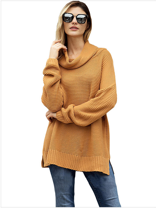 Khaki Long Sleeve Casual Ribbed Knit Sweater