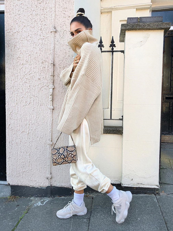 Khaki Oversize High Neck Loose Long Sleeve Sweater