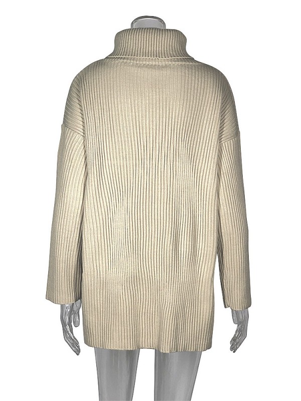 Khaki Oversize High Neck Loose Long Sleeve Sweater